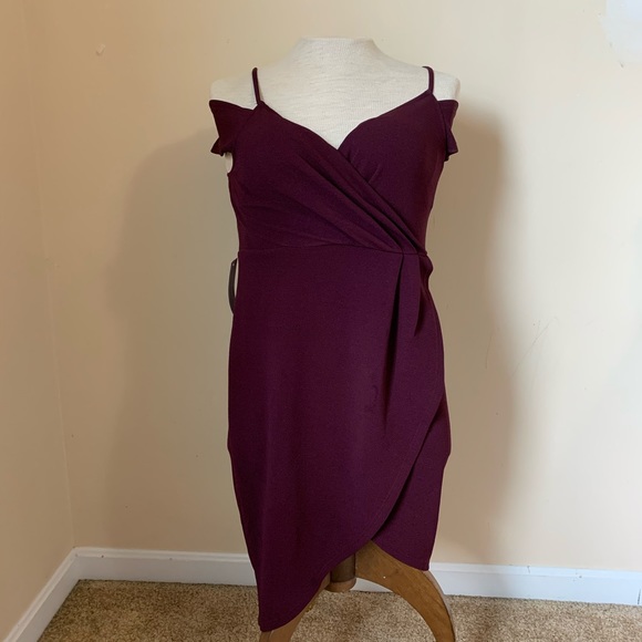 AX Paris Dresses & Skirts - AX Paris Plum Faux Wrap Dress with Cold Shoulders